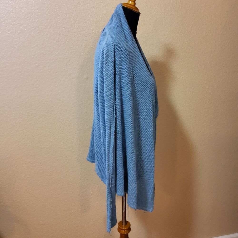 Open Front Fringe Cardigan Sweater Size S Blue - Picture 2 of 4